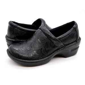 Black Embossed Vegan Leather Peggy Clogs / Mules